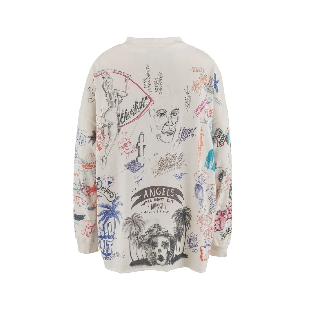 SAINT Mxxxxxx × BORNXRAISED BR_LS TEE/LA/WHT Latest co-branded model LA diamond all-over long sleeves off-white S-XL Super heavy work started in February and lasted three months Super complex 36 sets of screens Outlined pictures make you doubt your life Super perfect reproduction of printing Genuine Czech diamonds Pressure-free reproduction